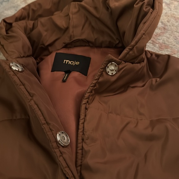 MAJE GUELI Cropped Brown Hooded Puffer - Picture 11 of 16